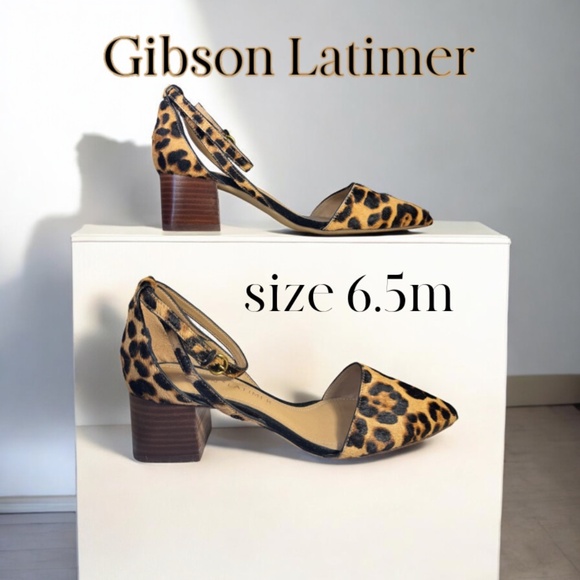 Gibson Latimer Calf Hair Leopard Block Heel Shoes | Size 6.5M | Ankle Strap - Picture 1 of 9